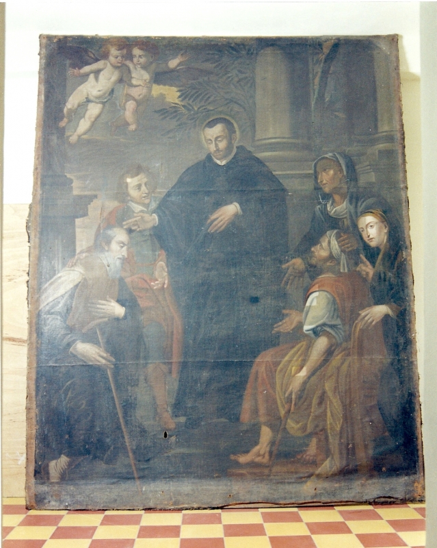 San Mauro benedice gli infermi (Pompeo Ghitti) prima del restauro