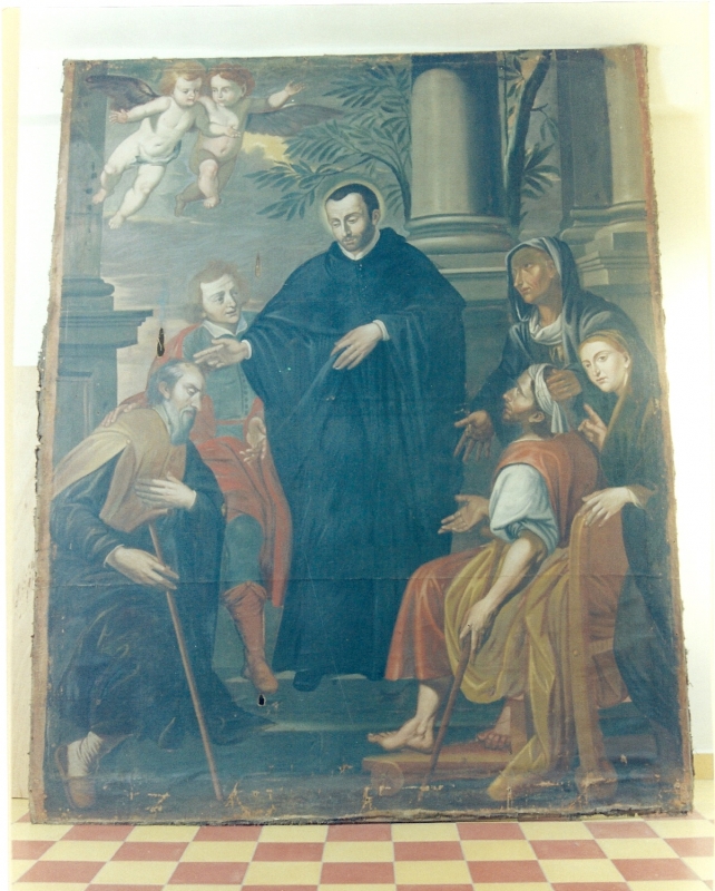 San Mauro benedice gli infermi (Pompeo Ghitti) durante il restauro