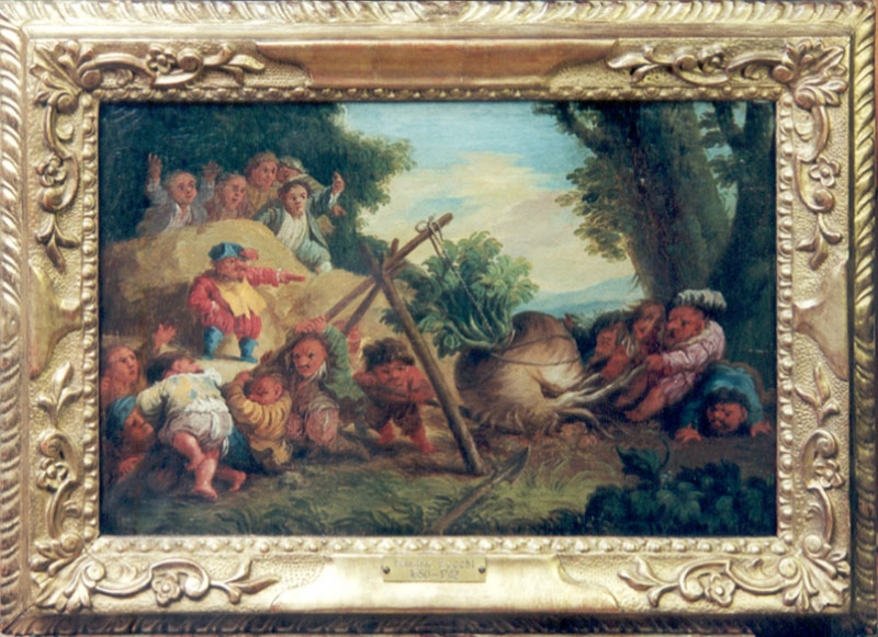 Nani che sradicano un ortaggio dopo il restauro