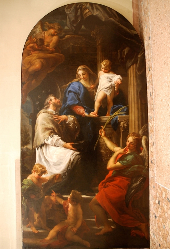 San Giovanni Nepomuceno davanti alla Madonna col Bambino dopo il restauro