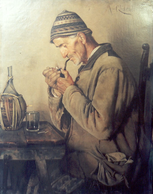 Ritratto di vecchio con pipa prima del restauro