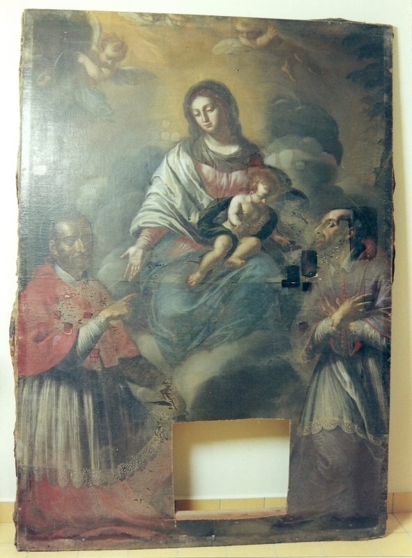 La Madonna col Bambino e Santi Carlo Borromeo e Francesco di Sales prima del restauro